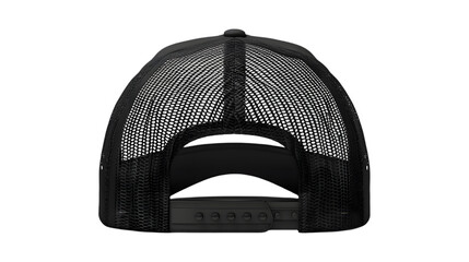 Blank black trucker hat mockup, different views isolated on a transparent background
