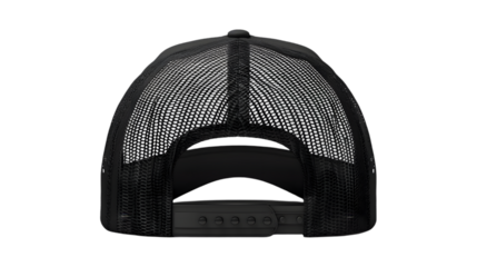 Blank black trucker hat mockup, different views isolated on a transparent background