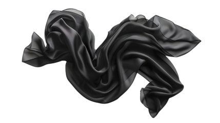 Blank black twill silk twisted scarf mockup, isolated on a transparent background