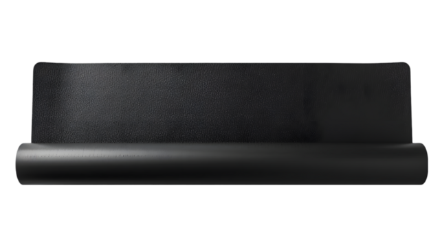 Blank black yoga mat mockup lying side view, front back isolated on a transparent background