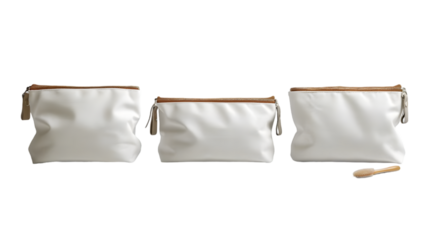 Blank canvas cosmetic bag mockup, different views isolated on a transparent background