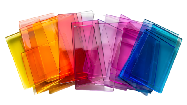 Blank colored transparent glass material layers mockup isolated on a transparent background