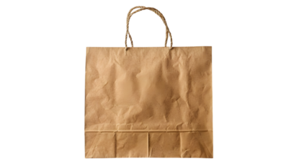 Blank craft rectangle paper bag with sticker mockup, top view isolated on a transparent background