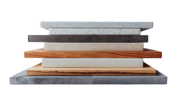 Blank material layers mockup set, different types isolated on a transparent background