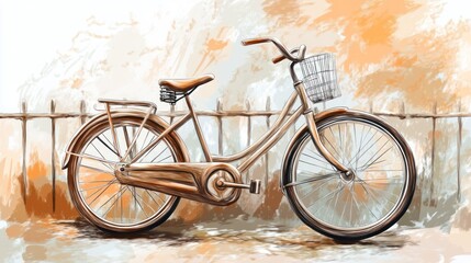 Fototapeta premium A vintage bicycle with a basket, set against a soft, warm background.