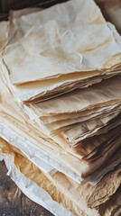 vintage stack of paper with warm tones and textured edges