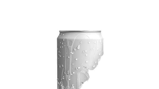 Blank white aluminum 280 ml soda can with drops splash mockup isolated on a transparent background