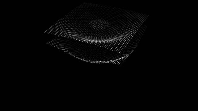 puffed: Particle plane generating falling cloud torus geometry pattern space geometric landscape modern technology design background 4k stock animation video