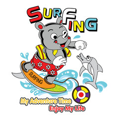 Fototapeta premium Surfing Rhino Cartoon
