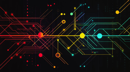 Fototapeta premium Abstract black background with Colorful geometric lines. Digital future technology . Abstract business connection of lines from nodes innovation of communication in the network.