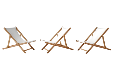 Blank white folding beach chair mockup, different views isolated on a transparent background