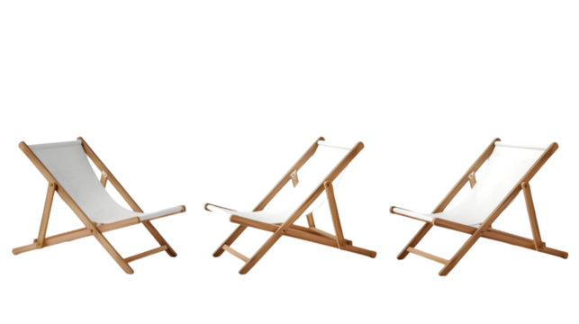 Blank white folding beach chair mockup, different views isolated on a transparent background