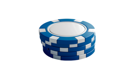 Blank white plastic round chip mockup stand with blue stack isolated on a transparent background