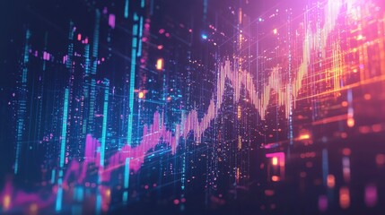 Dynamic abstract data visualization with vibrant colors and patterns, showcasing rising trend in digital environment. This captures essence of modern technology and analytics