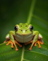Obraz premium green frog on a leaf