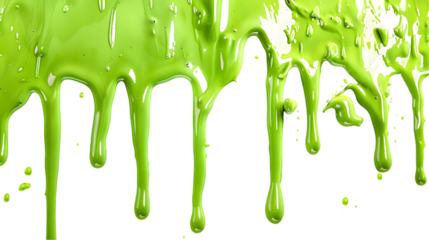 green slime splat. Halloween dripped goo splash isolated on a transparent background