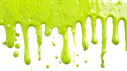 green slime splat. Halloween dripped goo splash isolated on a transparent background