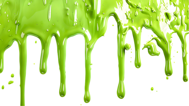 green slime splat. Halloween dripped goo splash isolated on a transparent background