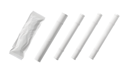 Blank white weed joint tube mockup, side view isolated on a transparent background