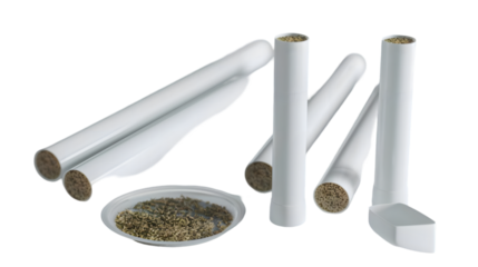 Blank white weed joint tube mockup, side view isolated on a transparent background