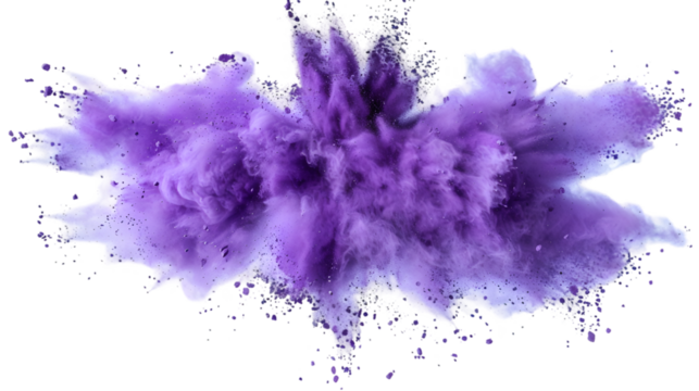 bright purple paint color powder festival explosion burst isolated on a transparent background