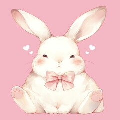 Obraz premium A cute rabbit with a pink bow around its neck