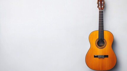Obraz premium Classic acoustic guitar on a light gray background. Generative ai