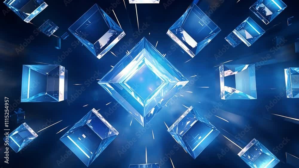 Poster abstract blue crystal explosion: a captivating abstract background featuring a multitude of crystall