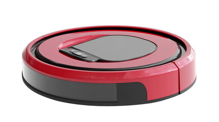 Red robot vacuum cleaner on white, efficient smart home cleaning solution