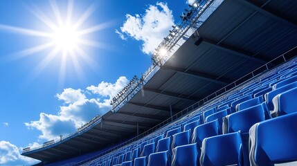 Fototapeta premium Empty stadium seats, a silent testament to the absence of fans, symbolizing the void left by the lack of human connection and shared experiences in the face of challenges.