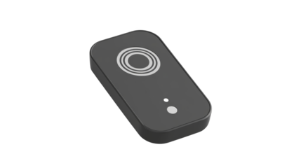 Closeup of black remote control button on textured plaid fabric, a study in texture and technology