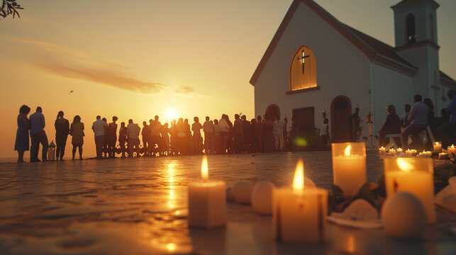  Visualize a serene sunrise service on Easter evening 