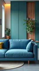Fototapeta premium teal velvet couch a modern living room