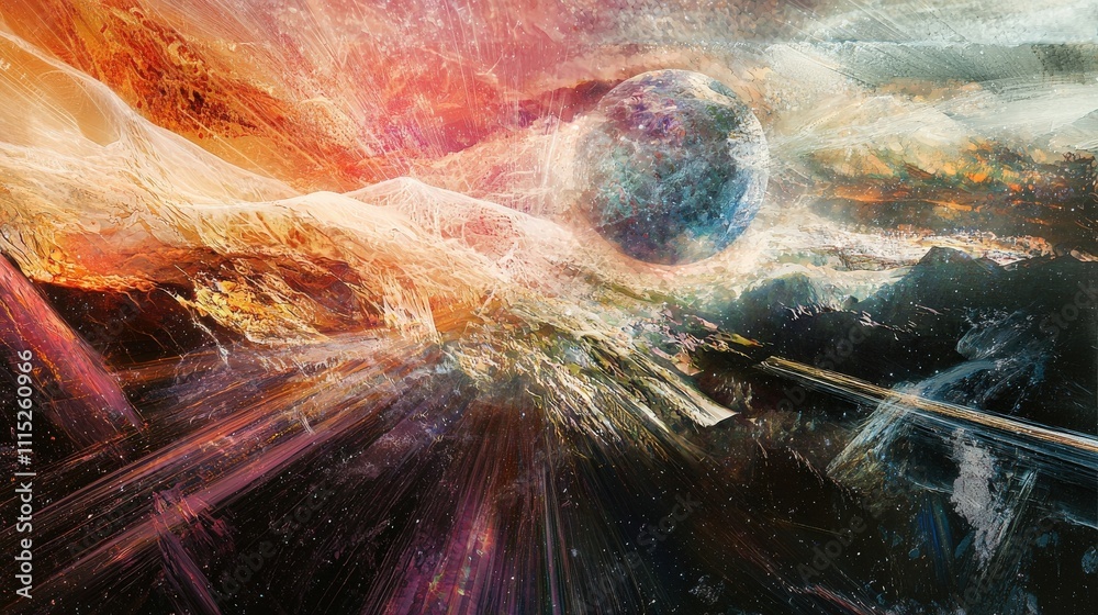 Poster celestial explosion cosmic landscape outer space digital art abstract universe wide angle view visua