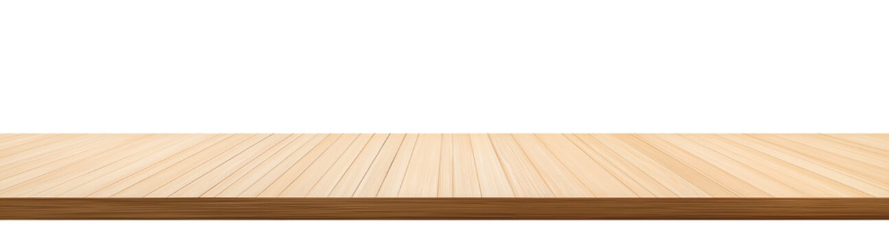 empty wooden floor, wood deck on transparent white background for product display stage, table top, . cutout png