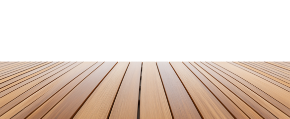 empty wooden floor, wood deck on transparent white background for product display stage, table top, . cutout png