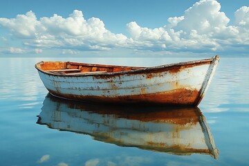 fantasy seascape with boats and water reflections
