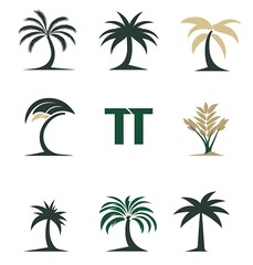 Obraz premium stylized palm tree icons in circles, perfect for logos or design elements.