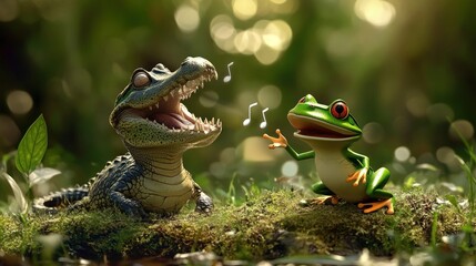 A Duet in the Jungle: Alligator and Frog Singing