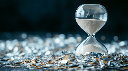 hourglass with digital pixels spilling like sand symbolizes the fusion of traditional timekeeping and digital transformation reflecting the passage of time in a technology-driven era