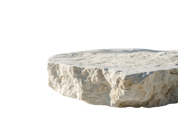 Fototapeta premium A weathered stone platform with soft shadows emphasizing its uneven surface. Its natural aesthetic makes it suitable for rustic or earthy designs, isolated on a transparent background