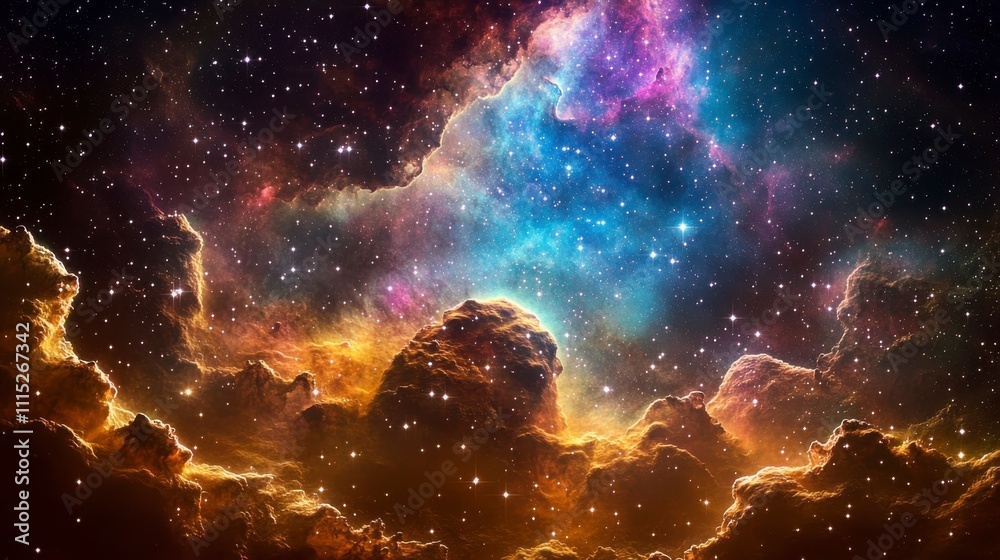 Wall mural captivating galaxy cloud nebula with a radiant spectrum of colors and sparkling stars perfect for sp