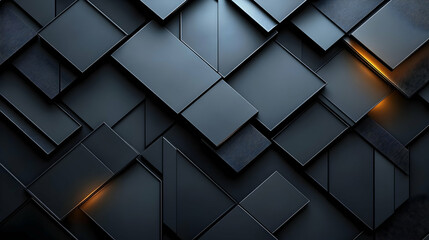 Fototapeta premium Abstract Dark Geometric Shapes Design: Modern 3D Blocks, Overlapping Layers, Glowing Edges, Intricate Pattern, Sleek Texture