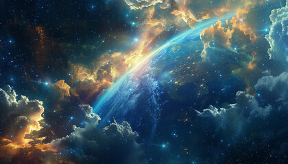 Fototapeta premium Beautifully detailed shot of planet Earth from space, with dynamic cloud patterns and vivid surface colors, set against a dramatic, infinite space backdrop
