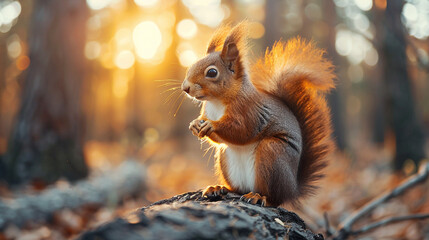 Photo of nice squirrel in woods sunny
