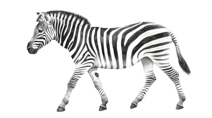 Zebra silhouette standing isolated on white background