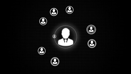 Social people connecting people with wire .Network icons Video Animation Animation of a scope and network of connected people icons moving network of connections with icons on black background - Powered by Adobe