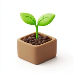 A small green seedling sprouting from soil, isolated on white background, highlighting natural beginnings and organic growth, suitable for sustainable product campaigns, plant shop marketing