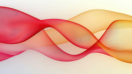 Swirling Waves of Red and Yellow Translucent Fabric on a Soft Light Background