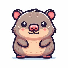 Obraz premium Cute Wombat Chibi Illustration in Flat Style on White Background